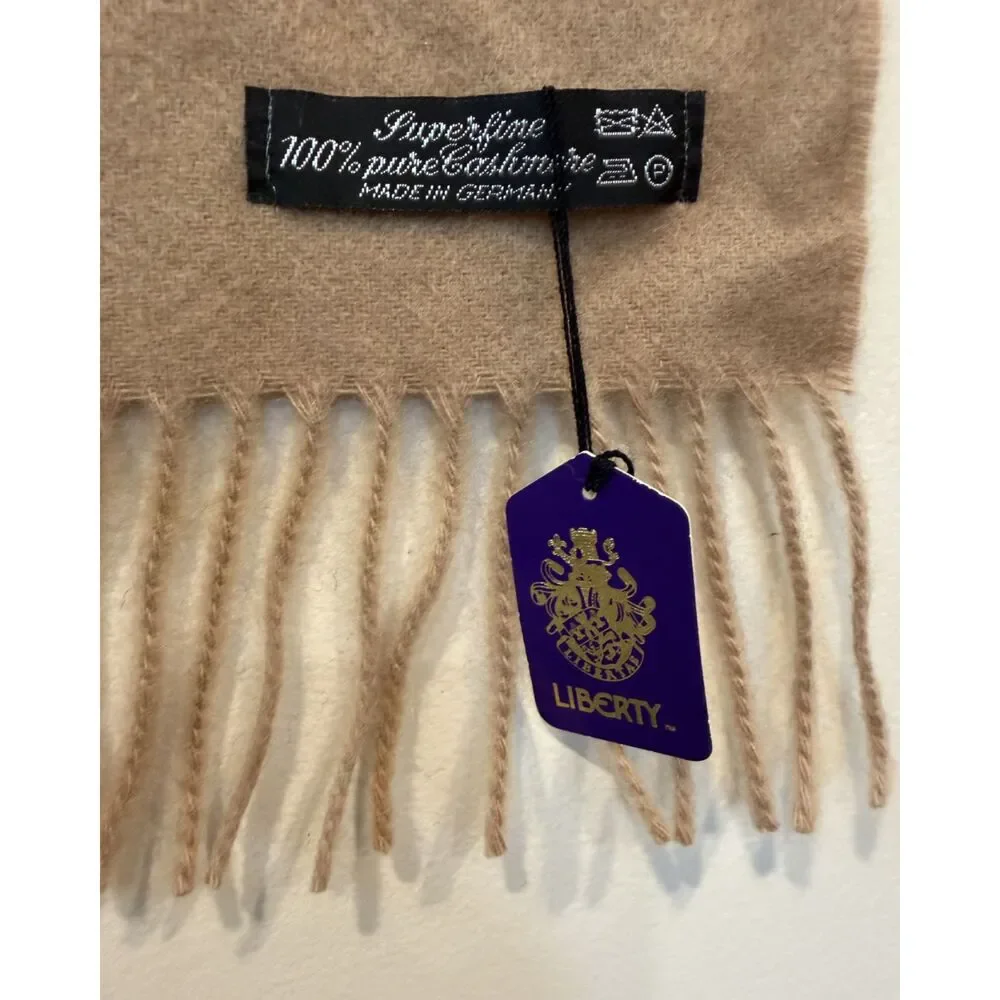 NWT Liberty London 100% Cashmere Tan Fringe Scarf 60